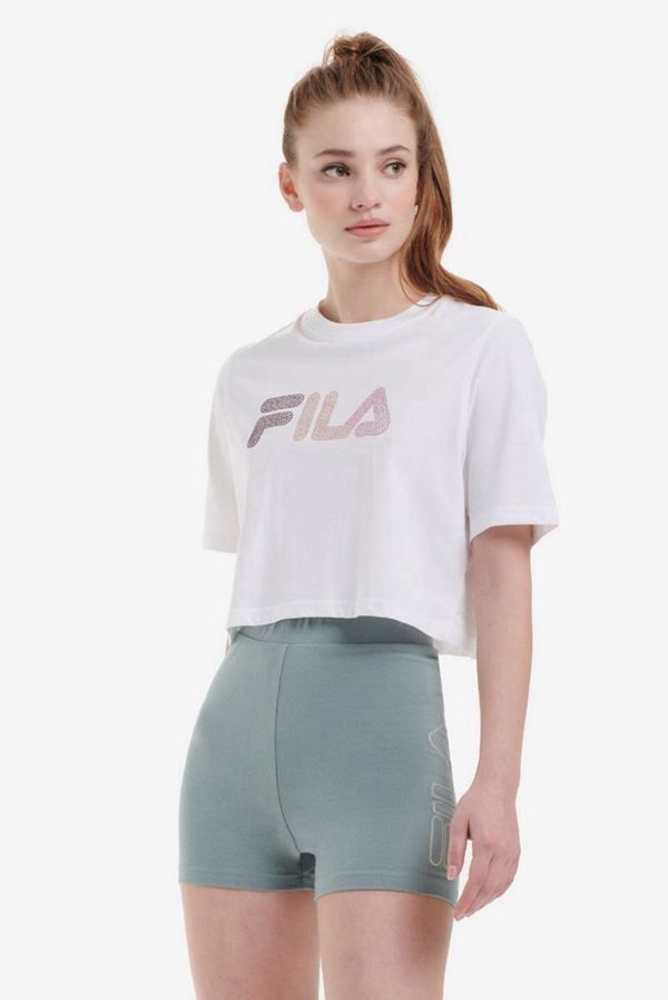 Camisetas Fila Mulher Branco - Fila Nasiba Diamante Logo Crop En Portugal,KMRV-47283